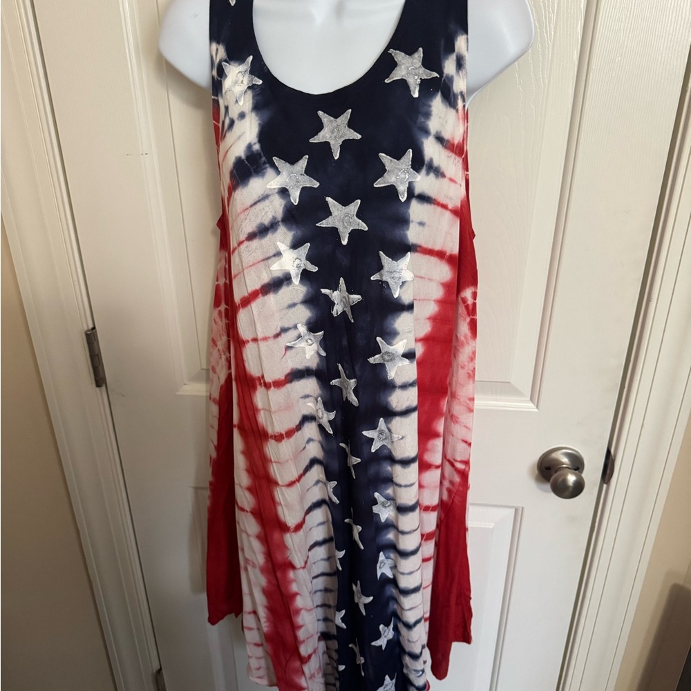 Seven Islands Women's Light 3X Boho Painted Stars USA 4th Of July Sleeveless NWT